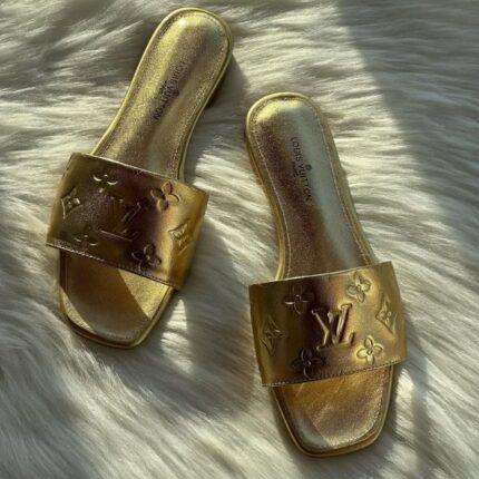Louis Vuitton Monogram Revival Debossed Metallic Embossed Flats Slides Slip-Ons Sandals Gold