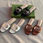 Gucci Interlocking GG Leather Flats Slides Slip-Ons Sandals Brown - Image 2