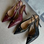 Gucci Leather Embossed Slingback Strap with Horsebit Heels Pumps Sandals Slip-Ons Shoes Red - Image 2