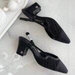 Chanel Goatskin Grosgrain Cap Toe CC Slingback Heels Pumps 39.5 Embroided Mesh Black