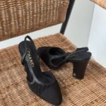 Chanel Goatskin Grosgrain Cap Toe CC Slingback Heels Pumps 39.5 Embroided Mesh Beige - Image 2