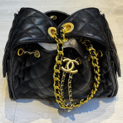 Chanel Mini Small 25 Caviar Leather Hobo Bag Gold Black with Free Perfume