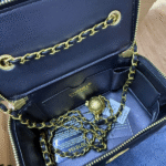 Chanel Lambskin Quilted Pearl Crush Vanity Case With Chain Shoulder Bag Gold Black with Free Perfume - Image 4