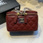 Chanel Lambskin Quilted Pearl Crush Vanity Case With Chain Shoulder Bag Gold Burgundy with Free Perfume