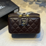 Chanel Lambskin Quilted Pearl Crush Vanity Case With Chain Shoulder Bag Gold Taupe with Free Perfume