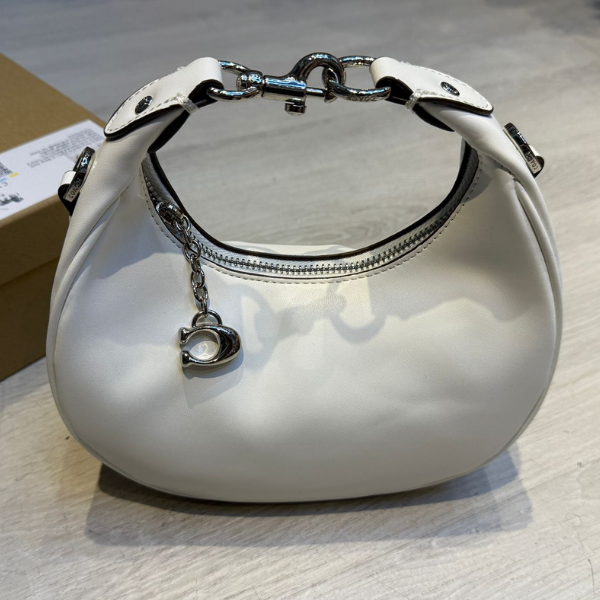 36 Coach Jonie Mini Hobo Shoulder Hand Bag Plain Canvas Palladium White with Free Perfume - Image 1