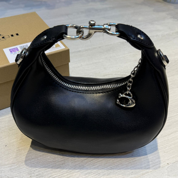 38 Coach Jonie Mini Hobo Shoulder Hand Bag Plain Canvas Palladium Black with Free Perfume - Image 1