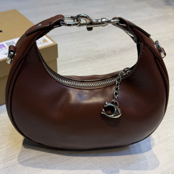 39 Coach Jonie Mini Hobo Shoulder Hand Bag Plain Canvas Palladium Brown with Free Perfume - Image 1