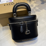 Coach Mini Trail Leather Plain Crossbody Hand Bag 12 Palladium Black with Free Perfume