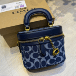Coach Mini Trail Leather Signature Denim Crossbody Hand Bag 12 Gold Blue with Free Perfume