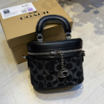 Coach Mini Trail Leather Signature Denim Crossbody Hand Bag 12 Palladium Black with Free Perfume