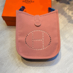 Hermes Suede Mini Evelyne Crossbody Shoulder Bag Strap Pink with Free Perfume