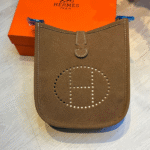 Hermes Suede Mini Evelyne Crossbody Shoulder Bag Strap Brown with Free Perfume