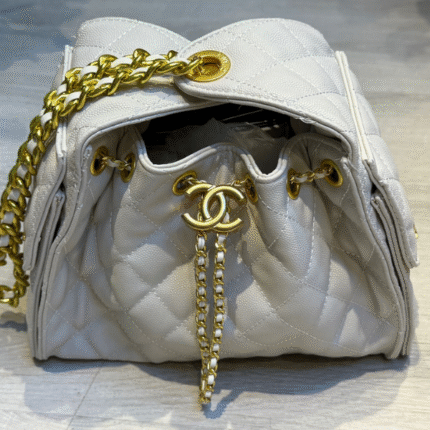 Chanel Mini Small 25 Caviar Leather Hobo Bag Gold White with Free Perfume