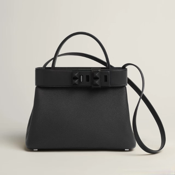 12 Hermès Médor Calfskin Leather Clous Togo Swift Crossbody Hand Bag Strap Black with Free Perfume - Image 1