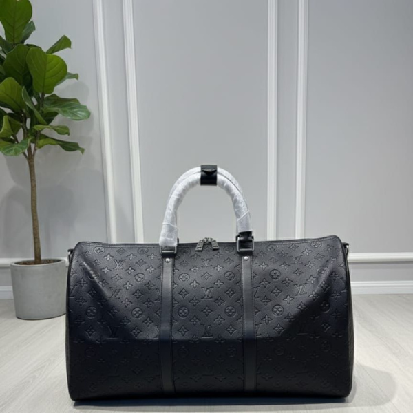 13 Louis Vuitton Keepall Bandoulière 50 Monogram Taurillon Leather Embossed Travel Bag Black with Free Perfume - Image 1