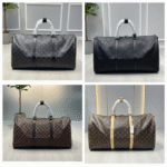 Louis Vuitton Keepall Bandoulière 55 Monogram Eclipse Canvas Duffel Travel Bag Brown with Free Perfume - Image 3