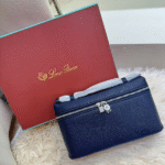 Loro Piana Grained Calfskin Leather Extra Pocket Crossbody Shoulder Strap Bag Blue with Free Perfume