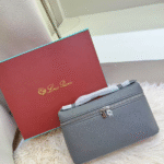 Loro Piana Grained Calfskin Leather Extra Pocket Crossbody Shoulder Strap Bag Gray with Free Perfume