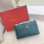 Loro Piana Grained Calfskin Leather Extra Pocket Crossbody Shoulder Strap Bag Teal Blue Green with Free Perfume