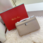 Loro Piana Grained Calfskin Leather Extra Pocket Crossbody Shoulder Strap Bag Beige with Free Perfume