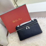 Loro Piana Grained Calfskin Leather Extra Pocket Crossbody Shoulder Strap Bag Black with Free Perfume