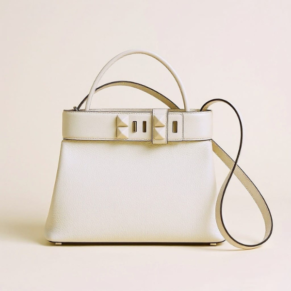 2 Hermès Médor Calfskin Leather Clous Togo Swift Crossbody Hand Bag Strap White with Free Perfume - Image 1