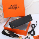 Hermès Kelly 25 Swift Gris Pâle Leather Top Handle Shoulder Hand Bag Gold Hardware Black with Free Perfume - Image 4