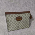 Gucci Neo Vintage GG Supreme Canvas Wristlet Strap Pouch Clutch Beige Tan with Free Perfume