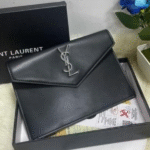 Yves Saint Laurent Logo Leather Uptown Clutch Pouch Bag Black with Free Perfume