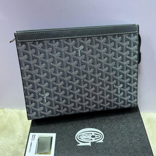 249 AED (3) Goyard Goyardine Canvas Conti Pouch Clutch Bag Gray with Free Perfume - Image 1