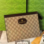 Gucci Neo Vintage GG Supreme Canvas Wristlet Strap Pouch Clutch Beige Brown with Free Perfume