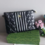 Gucci GG Marmont Matelassé Leather Wristlet Pouch Clutch Bag Black with Free Perfume