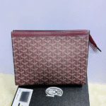 Goyard Goyardine Canvas Conti Pouch Clutch Bag Burgundy with Free Perfume