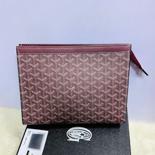 249 AED (6) Goyard Goyardine Canvas Conti Pouch Clutch Bag Burgundy with Free Perfume - Image 1