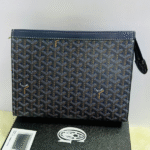 Goyard Goyardine Canvas Conti Pouch Clutch Bag Blue with Free Perfume
