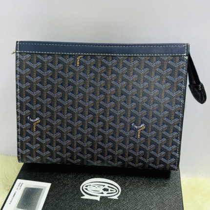 Goyard Goyardine Canvas Conti Pouch Clutch Bag Blue with Free Perfume