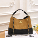 Chanel 25A Leather Suede Bucket Hobo Hand Shoulder Bag Gold Hardware Mustard Black with Free Perfume