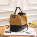 Chanel 25A Leather Suede Bucket Hobo Hand Shoulder Bag Gold Hardware Pink Black with Free Perfume - Image 5