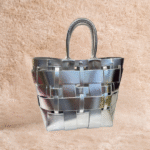 Bottega Veneta Nappa Intrecciato Casette Lantern Woven Leather Bucket Top Handle Shoulder Hand Bag Crossbody Strap Silver with Free Perfume