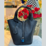 Hermès Picotin Lock 18 Gris Meyer Clemence Leather Top Handle Shoulder Hand Bag Palladium Hardware Black with Free Perfume