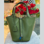 Hermès Picotin Lock 18 Gris Meyer Clemence Leather Top Handle Shoulder Hand Bag Palladium Hardware Green with Free Perfume