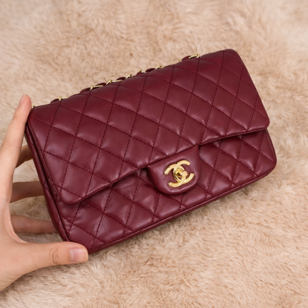 CL23 (3) Chanel Caviar Quilted Leather Chain Classic Flap Shoulder Hand Bag Gold Hardware Burgundy with Free Perfume - Image 1