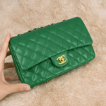 Chanel Caviar Quilted Leather Chain Classic Flap Shoulder Hand Bag Gold Hardware Green with Free Perfume