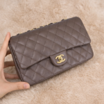 Chanel Caviar Quilted Leather Chain Classic Flap Shoulder Hand Bag Gold Hardware Taupe with Free Perfume
