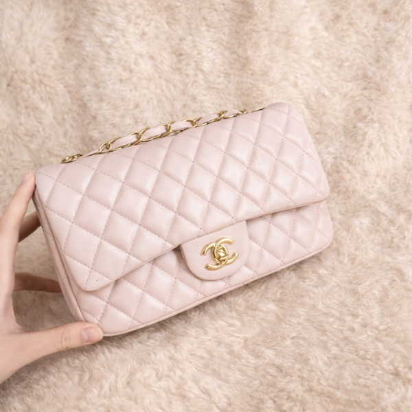 CL23 (8) Chanel Caviar Quilted Leather Chain Classic Flap Shoulder Hand Bag Gold Hardware Pink with Free Perfume - Image 1
