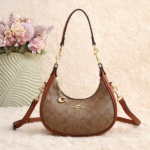 Coach Teri Shoulder Hobo Crossbody Shoulder Hand Bag Strap In Signature Canvas Beige Tan with Free Perfume