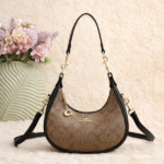 Coach Teri Shoulder Hobo Crossbody Shoulder Hand Bag Strap In Signature Canvas Beige Black with Free Perfume