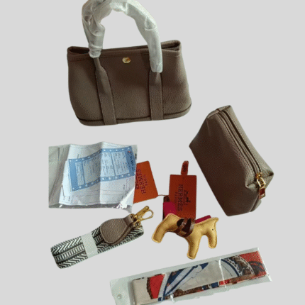 Hermès Garden Party 36 Clemence Leather Top Handle Shoulder Hand Bag Crossbody Strap with Pouch Gray with Free Perfume