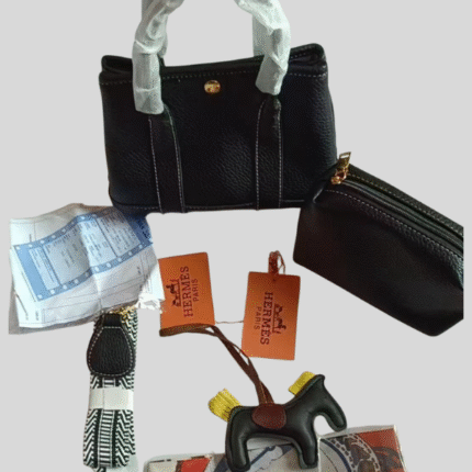 Hermès Garden Party 36 Clemence Leather Top Handle Shoulder Hand Bag Crossbody Strap with Pouch Black with Free Perfume